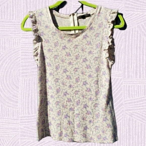 Luca Couture Floral Ruffle Sleeve Zipup Blouse Top Cottage Core Tunic Small‎ - Picture 2 of 4